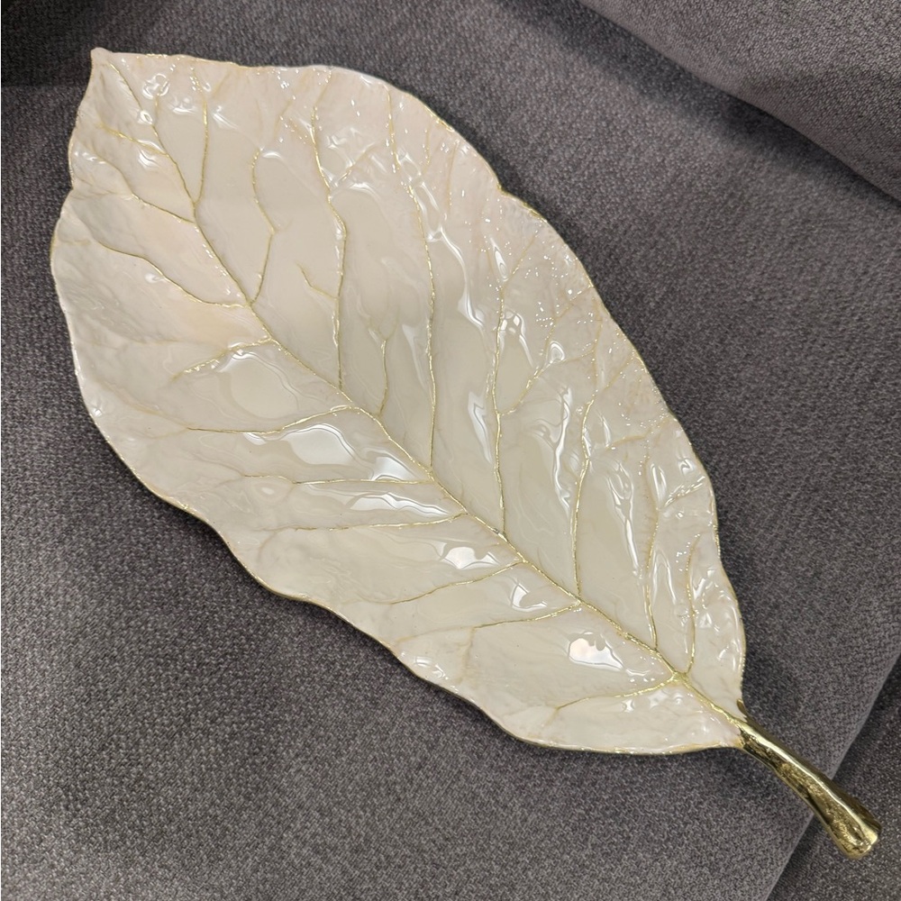 Michael Aram Goldtone and White Enamel Dish